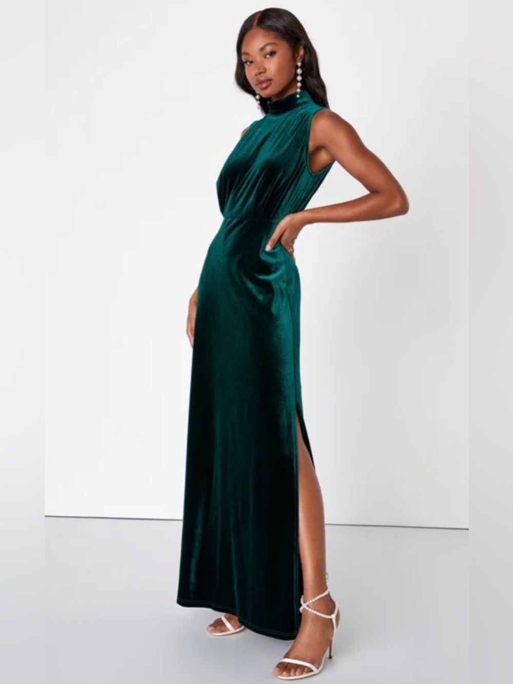 Lulus Classic Elegance Emerald Velvet Sleeveless Mock Neck Maxi Dress 2X 2XL NWT